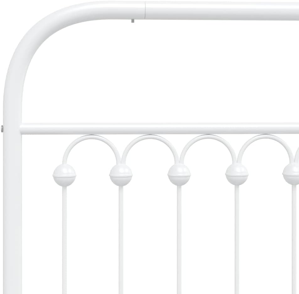 White Steel King Bed Frame Rectangular Traditional with Sturdy Metal Construction and Elegant Headboard for Bedroom Guest Room