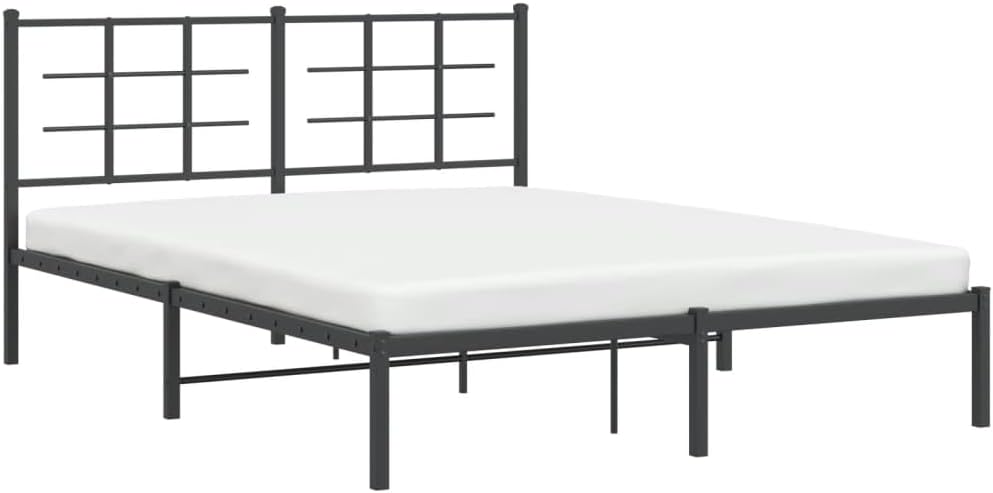 Metal Bed Frame with Headboard Queen Size Black Steel Platform Bedframe Sturdy Support Underbed Storage Space for Bedroom