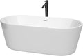 Carissa 67 Inch Freestanding Bathtub in White with Shiny White Trim and Floor Mounted Faucet in Matte Black