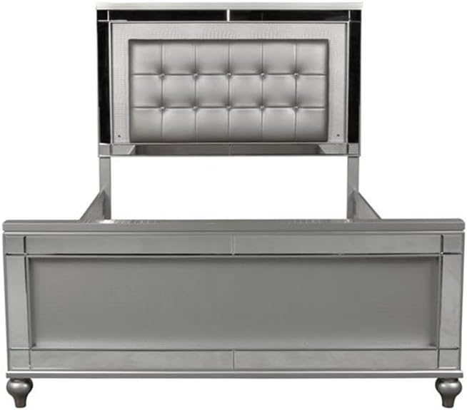 New Classic Valentine Furniture 5-Piece Solid Wood King Bedroom Set in Silver