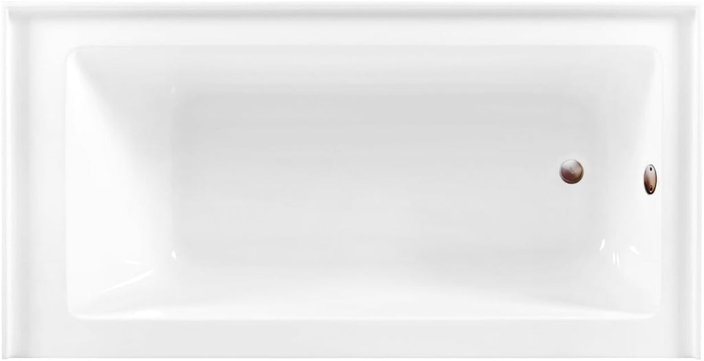 Aqua Eden CVTDE603122R5 60' Acrylic Rectangular 3-Wall Alcove Tub, Right Hand Drain, Glossy White/Oil Rubbed Bronze