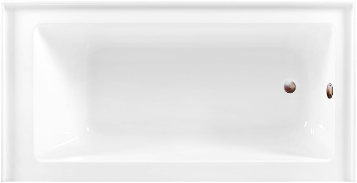 Aqua Eden CVTDE603122R5 60' Acrylic Rectangular 3-Wall Alcove Tub, Right Hand Drain, Glossy White/Oil Rubbed Bronze