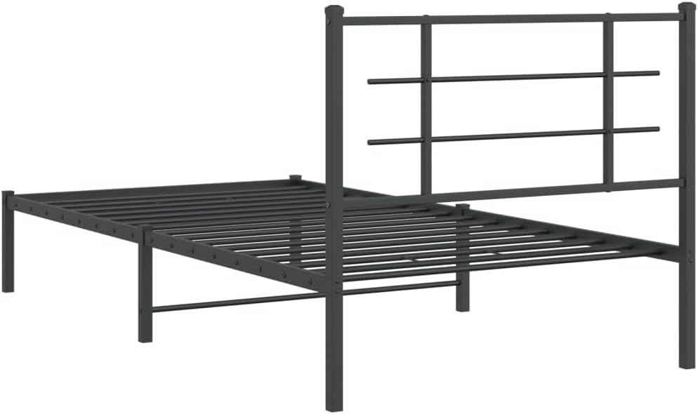 Twin Metal Bed Frame with Headboard Black 39.4'x78.7' Steel Platform Bed Frame Sturdy Underbed Storage Space for Bedroom Furniture