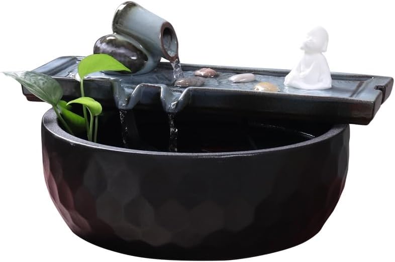 Tabletop Fountains Desktop Fountain Ceramic Water Ornaments Desktop Fish Tank Humidifier Fountain Living Room Zen Ornaments Indoor Tabletop Water Fountain