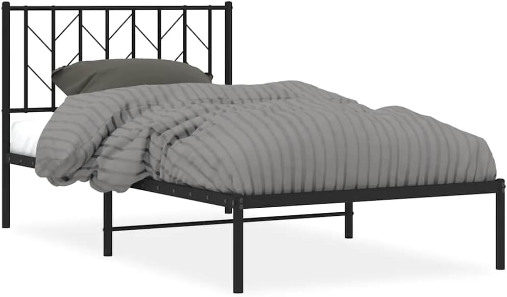 Metal Bed Frame with Headboard Black Twin Size Platform Bed Frame Sturdy Steel Construction Underbed Storage Space for Bedroom Furniture