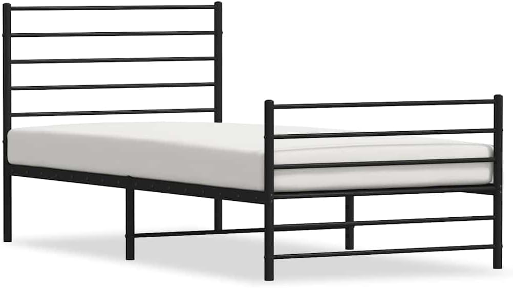 Twin XL Metal Bed Frame with Footboard Black 39.4'x78.7' Platform Bed Frame Heavy Duty Steel No Box Spring Needed Sturdy Noise-Free Design for Bedroom Furniture