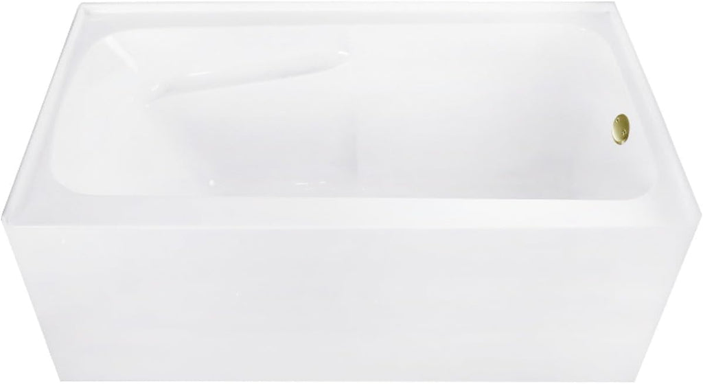 Aqua Eden CVTAP543023R3 54' Acrylic Rectangular 3-Wall Alcove Tub with Armrests, Right Hand Drain, Glossy White/Antique Brass