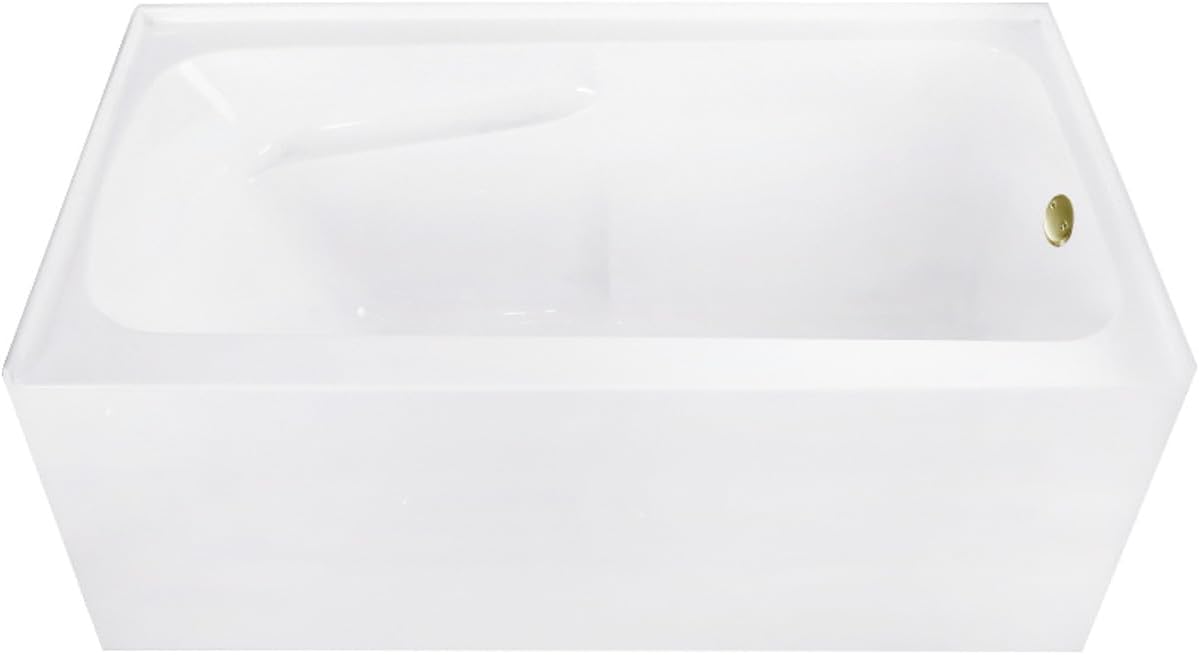 Aqua Eden CVTAP543023R3 54' Acrylic Rectangular 3-Wall Alcove Tub with Armrests, Right Hand Drain, Glossy White/Antique Brass