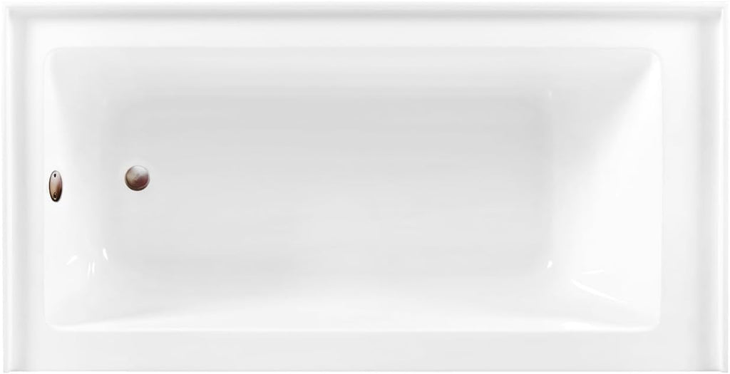 Aqua Eden CVTDE603122L5 60' Acrylic Rectangular 3-Wall Alcove Tub, Left Hand Drain, Glossy White/Oil Rubbed Bronze