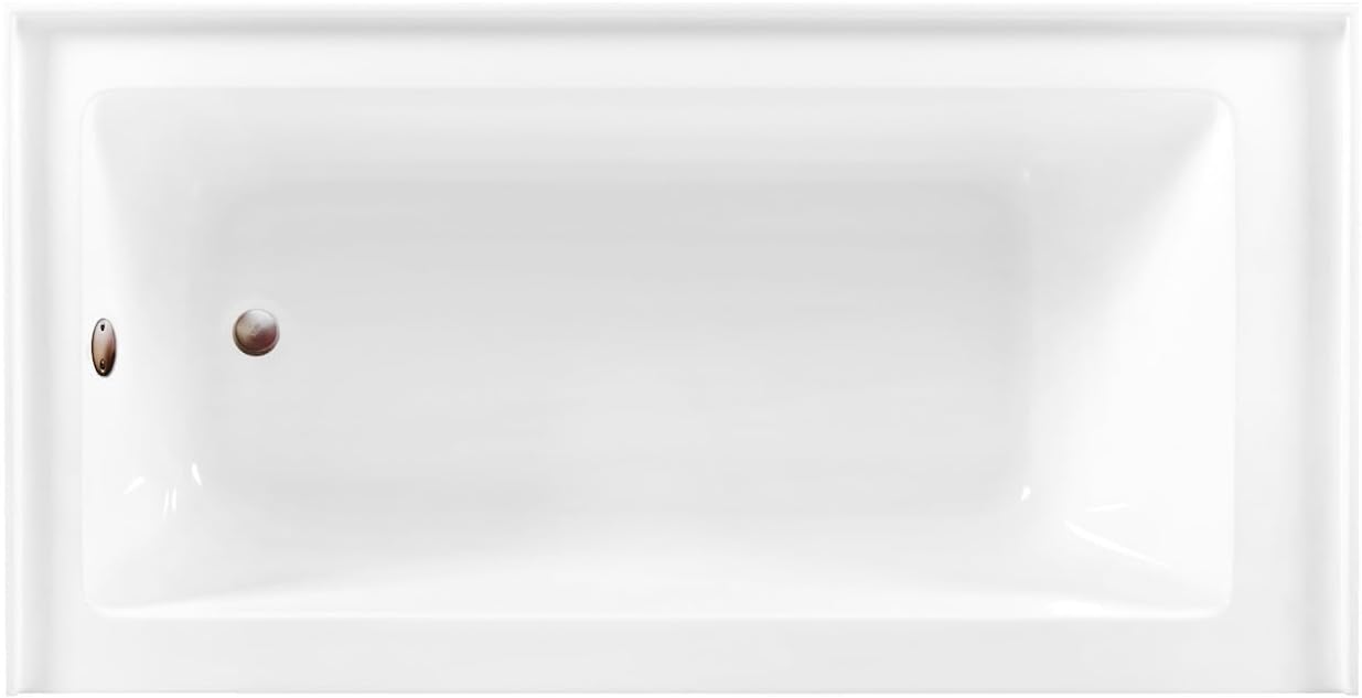 Aqua Eden CVTDE603122L5 60' Acrylic Rectangular 3-Wall Alcove Tub, Left Hand Drain, Glossy White/Oil Rubbed Bronze