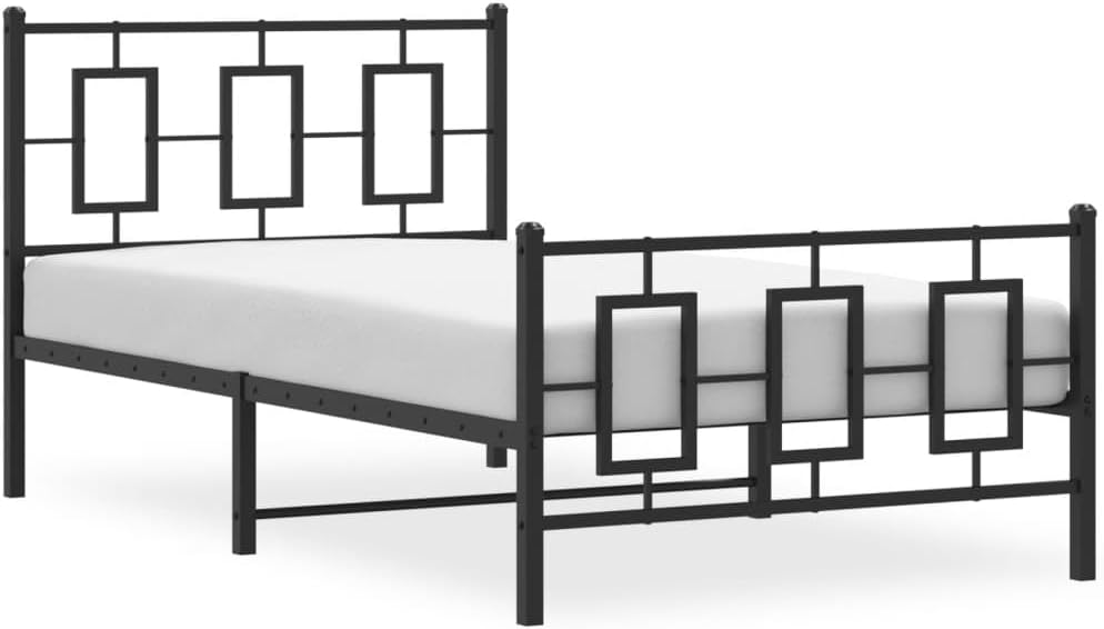 Metal Bed Frame with Footboard Black 39.4'x78.7' Steel Platform Bed Frame Sturdy Underbed Storage Space Headboard Support No Mattress Needed for Bedroom