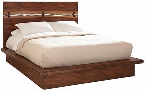 MAKLAINE 5-Piece Wood Eastern King Bedroom Set, Smokey Walnut Finish, Includes Bed with Platform Design, Nightstand, Dresser with Mirror, Chest, Mahogany and Veneer Construction, Modern Master