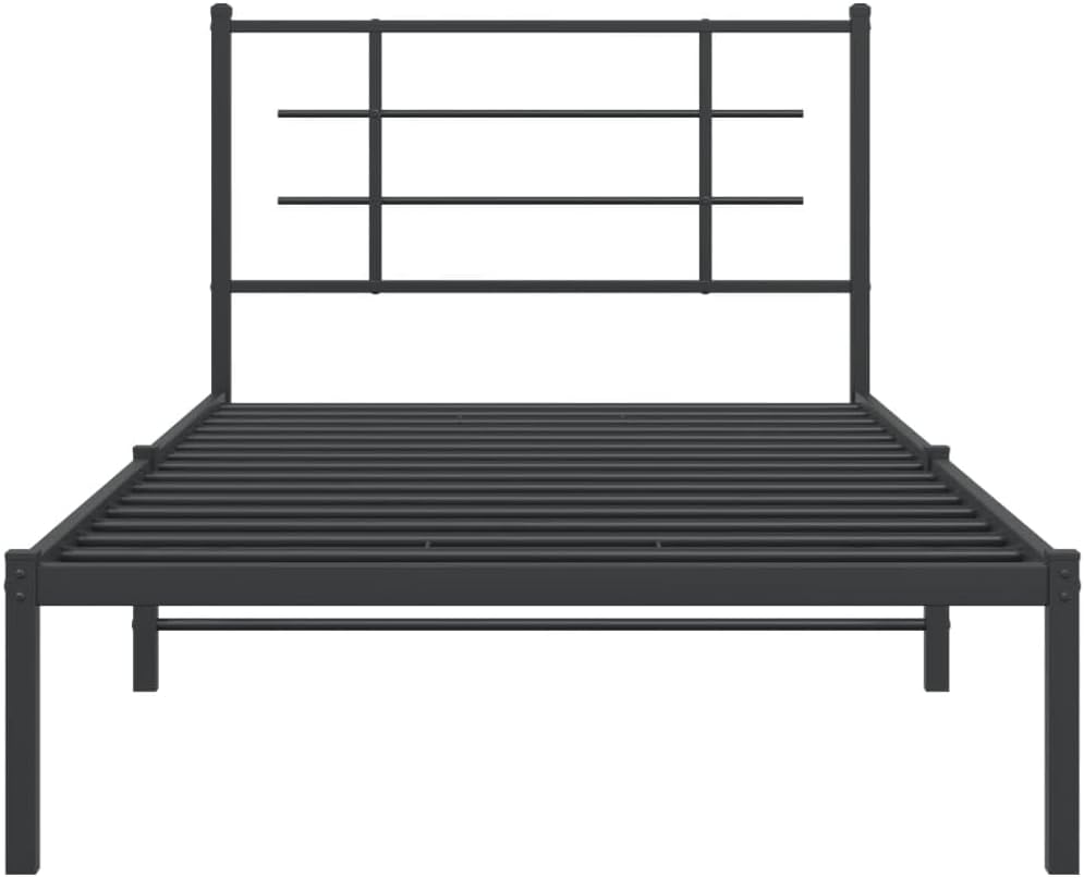 Twin Metal Bed Frame with Headboard Black 39.4'x78.7' Steel Platform Bed Frame Sturdy Underbed Storage Space for Bedroom Furniture