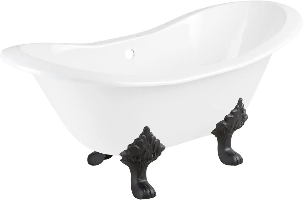Signature Hardware 915546-72-RH-ND Arabella 72' Cast Iron Soaking Clawfoot Tub with Pre-Drilled Overflow Hole and 7' Rim Holes - Less Drain - White/Matte Black Feet