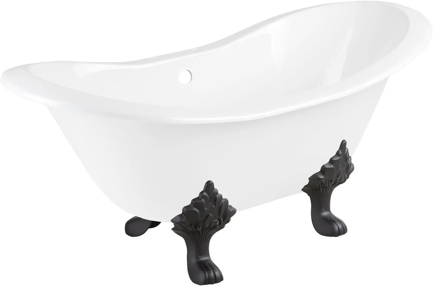 Signature Hardware 915546-72-RH-ND Arabella 72' Cast Iron Soaking Clawfoot Tub with Pre-Drilled Overflow Hole and 7' Rim Holes - Less Drain - White/Matte Black Feet