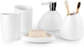 Kitchen Soap Dispenser 5-Piece Ceramic Bathroom Soap Toothbrush Holder Soap Dispenser Household Soap Bathroom Accessories Countertop Soap Dispensers (Color : White)