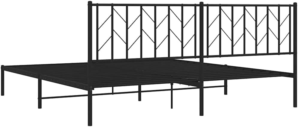Metal Bed Frame with Headboard Black King Size 76'x79.9' Heavy Duty Steel Platform Bed Frame with Underbed Storage Space for Bedroom Furniture