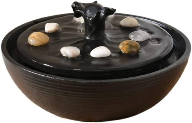 Table Top Water Fountain Indoor, Modern Ceramic Tabletop Fountain - Minimalist Zen Waterfall Decor for Home Office Home Decor(Black)