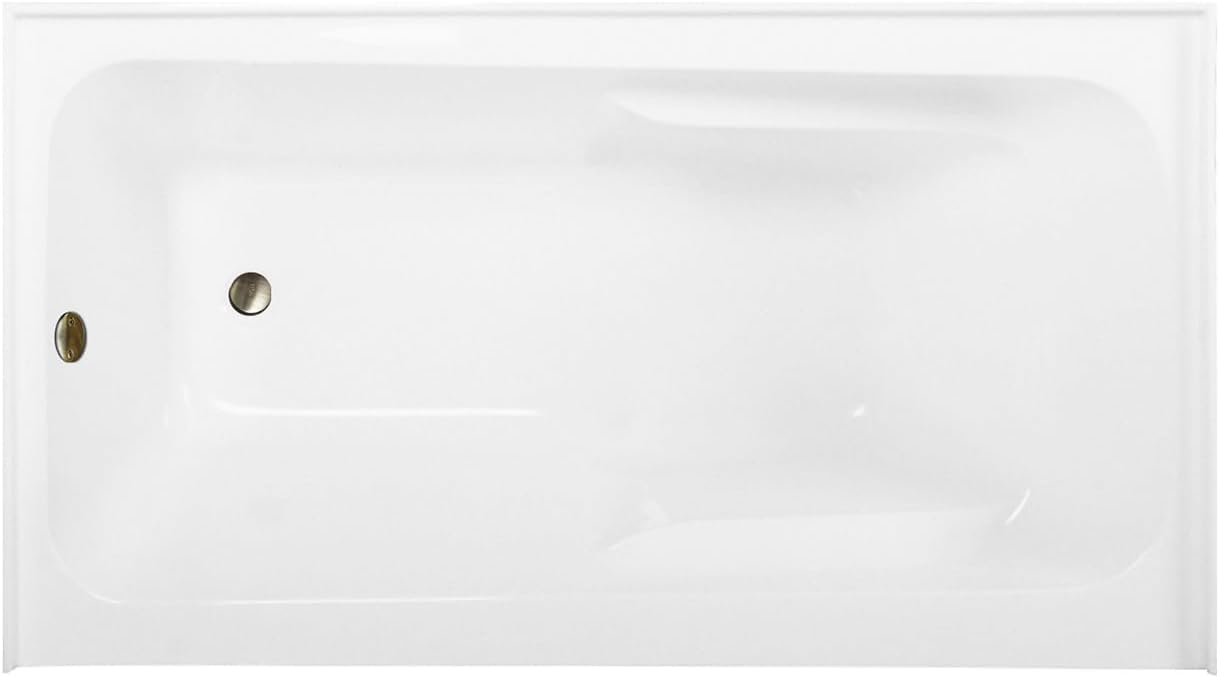 Aqua Eden CVTAP543023L3 54' Acrylic Rectangular 3-Wall Alcove Tub with Armrests, Left Hand Drain, Glossy White/Antique Brass