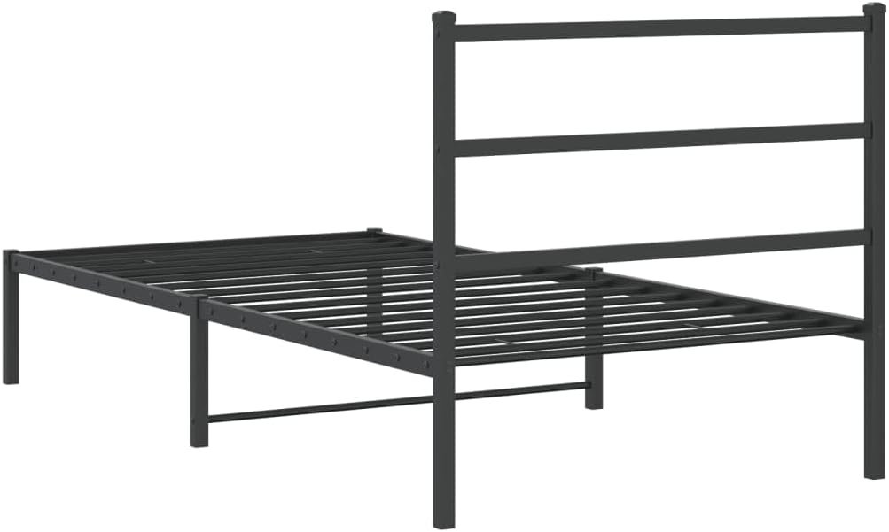 Metal Bed Frame with Headboard Black 39.4'x78.7' Steel Platform Bed Frame Sturdy Bedframe with Underbed Storage Space for Bedroom Furniture