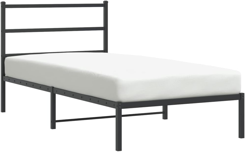 Metal Bed Frame with Headboard Black 39.4'x78.7' Steel Platform Bed Frame Sturdy Bedframe with Underbed Storage Space for Bedroom Furniture
