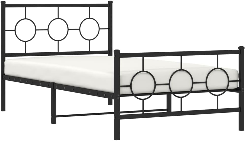 Metal Bed Frame with Footboard Queen/Twin Size Platform Bed Frame Black Sturdy Steel Construction Underbed Storage Space for Bedroom Furniture Guest Room