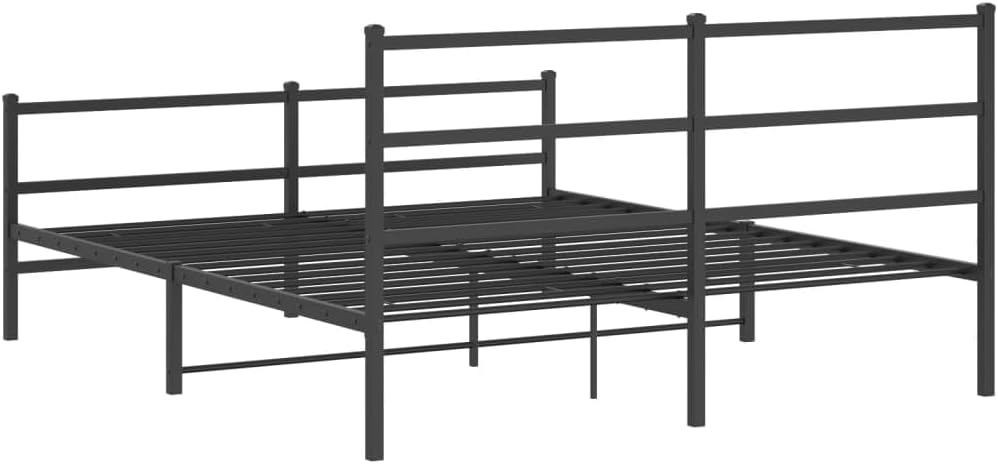 Metal Bed Frame with Footboard Black Queen Size Steel Platform Bed Frame for Mattress Support Underbed Storage Space Bedroom Furniture