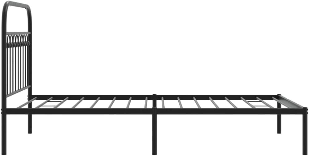 Twin Bed Frame Black Steel Rectangular Traditional Sturdy Metal Bed Frame with Elegant Headboard for Bedroom and Guest Room Single Sleeper