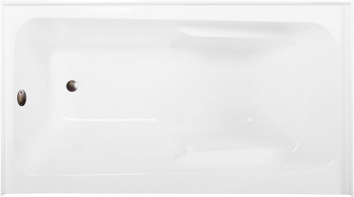 Aqua Eden CVTAP543023L5 54' Acrylic Rectangular 3-Wall Alcove Tub with Armrests, Left Hand Drain, Glossy White/Oil Rubbed Bronze
