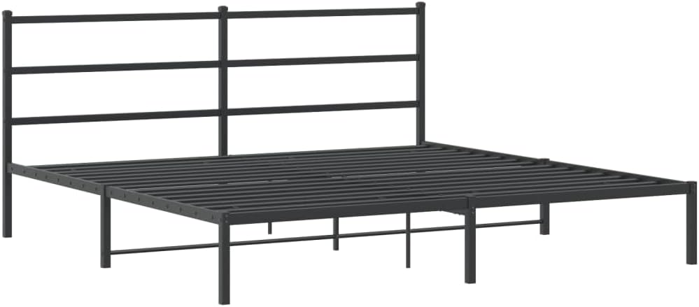 Metal Bed Frame with Headboard Black King Size Platform Bed Frame 76'x79.9' Steel Construction Underbed Storage Space for Bedroom Furniture