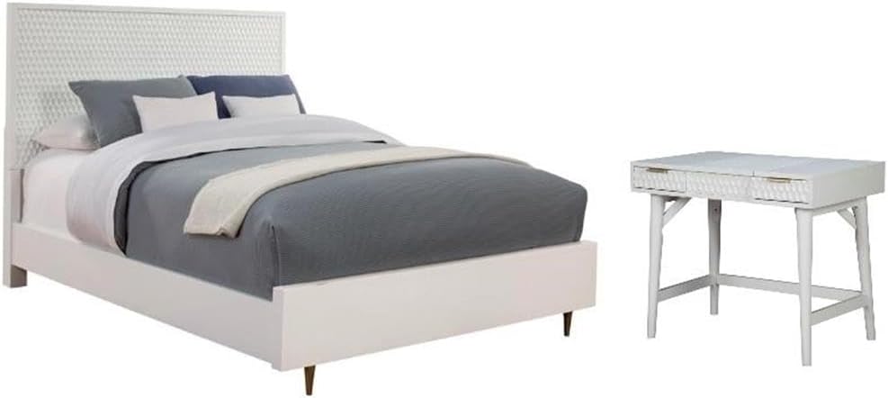 Home Square 2-Piece Set with King Panel Bed & Bedroom Vanity in White