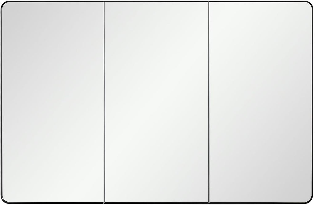 IDYLLOR Black Bathroom Medicine Cabinet with Round Corner Framed Door, 40 x 25.5 inch, Recessed or Surface Mount, with Adjustable Glass Shelves