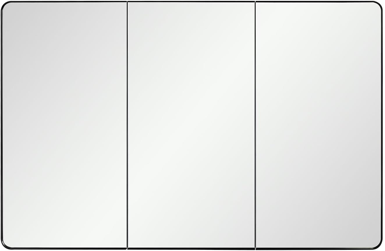 IDYLLOR Black Bathroom Medicine Cabinet with Round Corner Framed Door, 40 x 25.5 inch, Recessed or Surface Mount, with Adjustable Glass Shelves