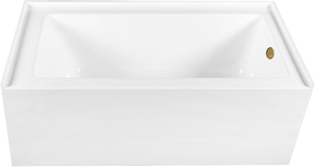 Aqua Eden CVTDE603122R7 60' Acrylic Rectangular 3-Wall Alcove Tub, Right Hand Drain, Glossy White/Brushed Brass