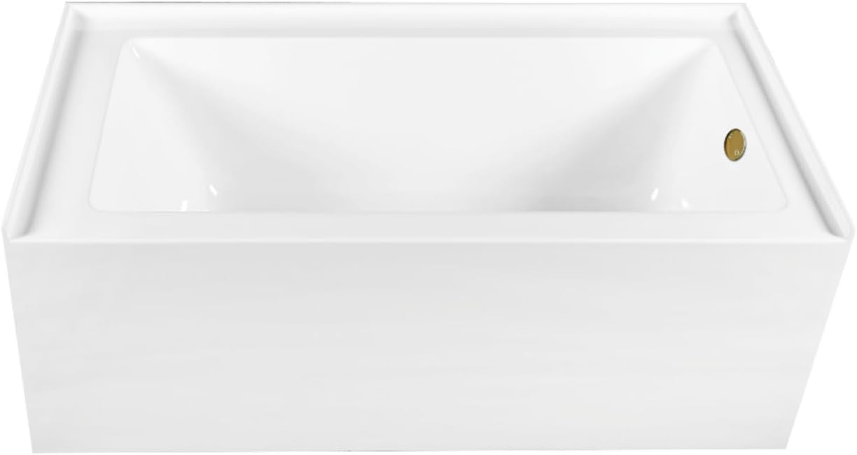 Aqua Eden CVTDE603122R7 60' Acrylic Rectangular 3-Wall Alcove Tub, Right Hand Drain, Glossy White/Brushed Brass