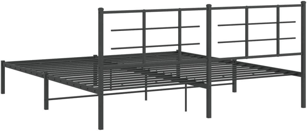 Metal Bed Frame with Headboard Black Steel King Size Platform Bedframe 76'x79.9' Durable Bed Base with Underbed Storage Space for Bedroom Furniture