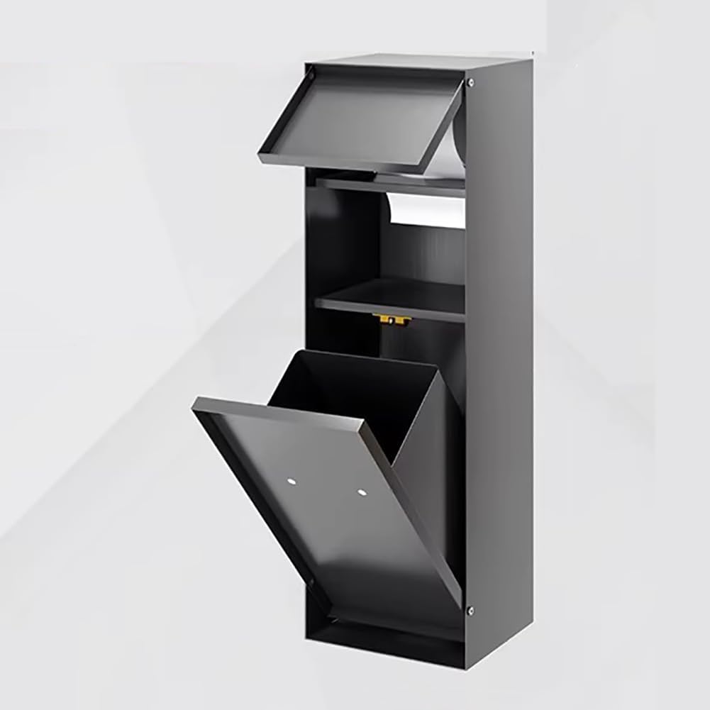 Shower Niche with Built-in Trash Can, Stainless Steel Bathroom Storage Rack, Built-in Bathroom Niche, Wall-Mounted Trash Can Cabinet, Multi-Functional Toilet Paper Holder,Gray