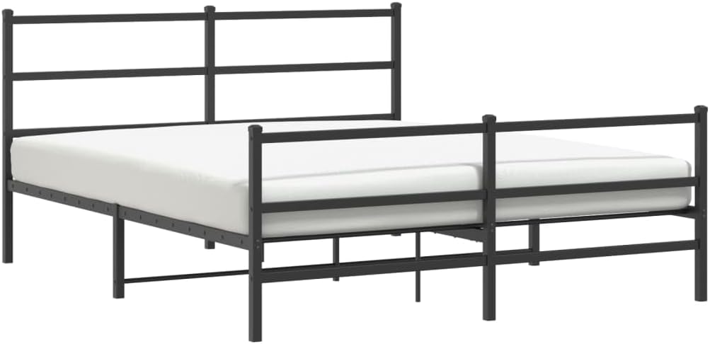 Metal Bed Frame with Footboard Black Queen Size Steel Platform Bed Frame for Mattress Support Underbed Storage Space Bedroom Furniture