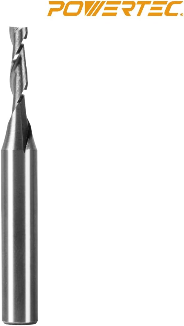 POWERTEC Tungsten Carbide Upcut Spiral Router Bit 10PK, 1/4' Shank, 1/8' Cutting Diameter, 1/2' Cutting Length, Carbide End Mill CNC Router Bits for Woodworking, Metal Cutting (73003-P10)