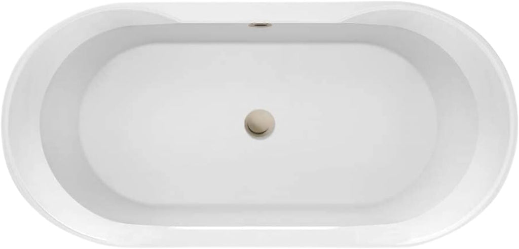 Carver Tubs - Aiden 65' - Modern White Spacious Freestanding Soaking Bathtub With Brushed Nickel Drain - White Oval shape Acrylic Fiberglass Two Person Bath Tub- 65'L x 29'W x 22'H
