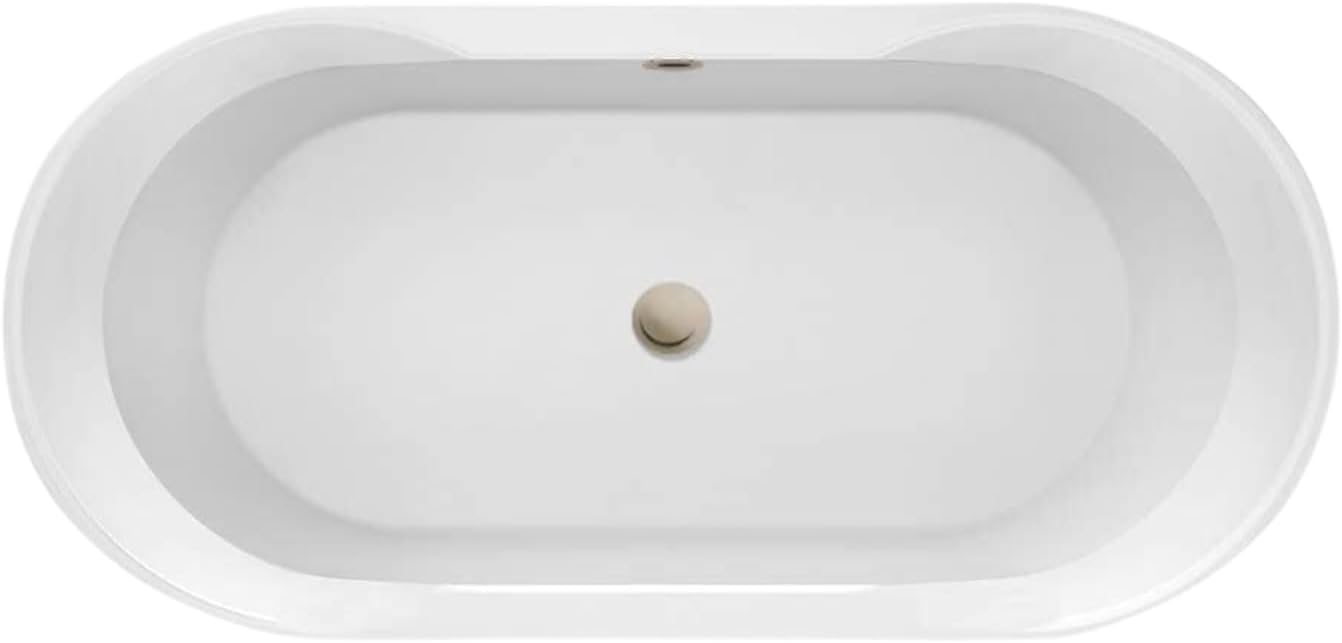 Carver Tubs - Aiden 65' - Modern White Spacious Freestanding Soaking Bathtub With Brushed Nickel Drain - White Oval shape Acrylic Fiberglass Two Person Bath Tub- 65'L x 29'W x 22'H