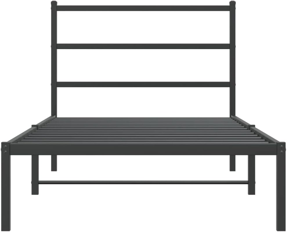 Metal Bed Frame with Headboard Black 39.4'x78.7' Steel Platform Bed Frame Sturdy Bedframe with Underbed Storage Space for Bedroom Furniture
