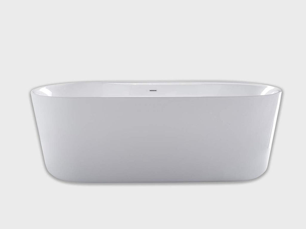 Carver Tubs - Amur 70' - Modern White Freestanding Soaking Bathtub With Chrome Drain - Modern Spacious Two Person Acrylic Fiberglass Bath Tub - Deep Relaxing Soak - 70.5″L x32.5'W x 23'H
