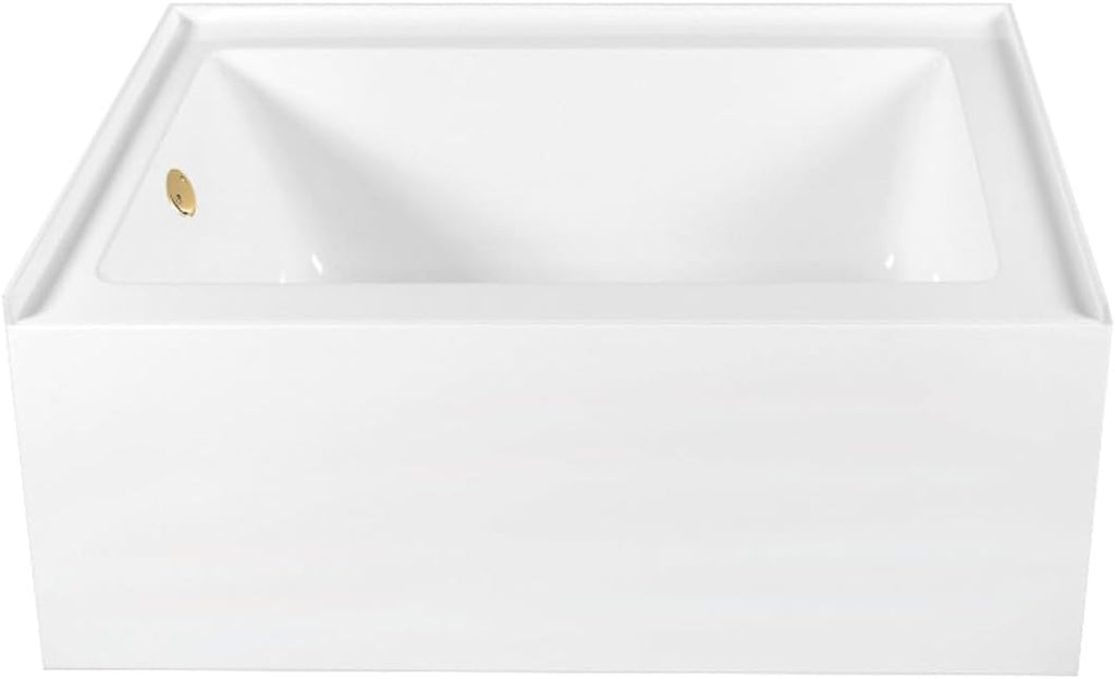 Aqua Eden CVTAP603222L2 60' Acrylic Rectangular 3-Wall Alcove Tub, Left Hand Drain, Glossy White/Polished Brass