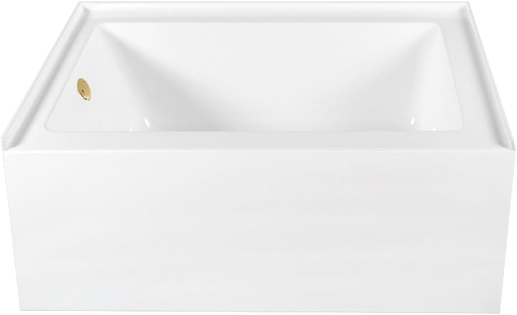 Aqua Eden CVTAP603222L2 60' Acrylic Rectangular 3-Wall Alcove Tub, Left Hand Drain, Glossy White/Polished Brass