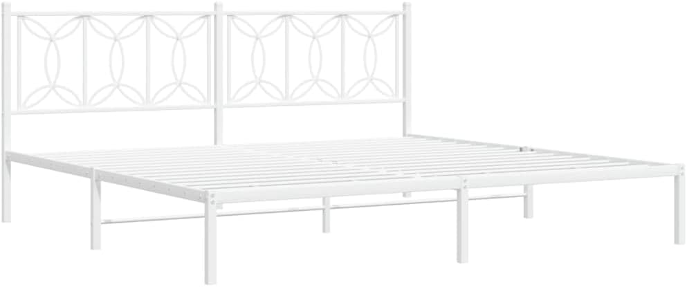White Steel King Bed Frame with Headboard 76'x79.9' Platform Bed Frame with Metal Slats and Underbed Storage Space for Bedroom Furniture