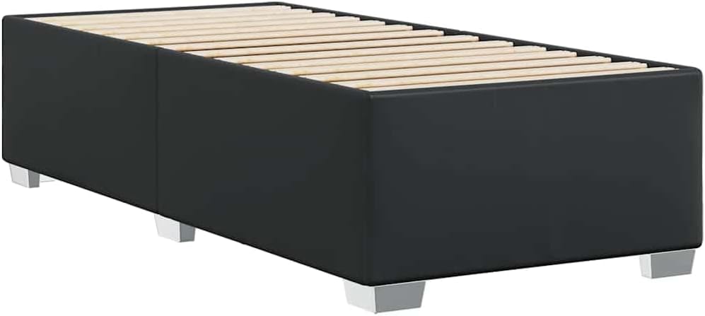 Twin XL Bed Frame with Faux Leather Upholstery, Plywood and Engineered Wood Construction, Modern Matte Black Finish for Bedroom Furniture, Durable Support and Space-Saving