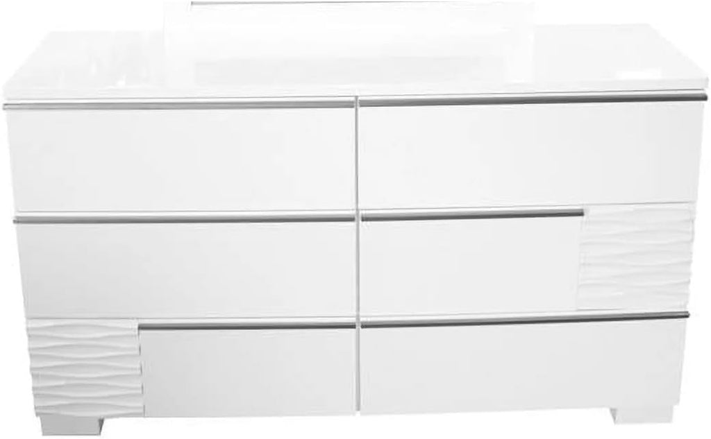 Luxurious 5-Piece Eastern King Size Modern Bedroom Set, White Lacquer Wood Gloss Finish Bedroom Set, White