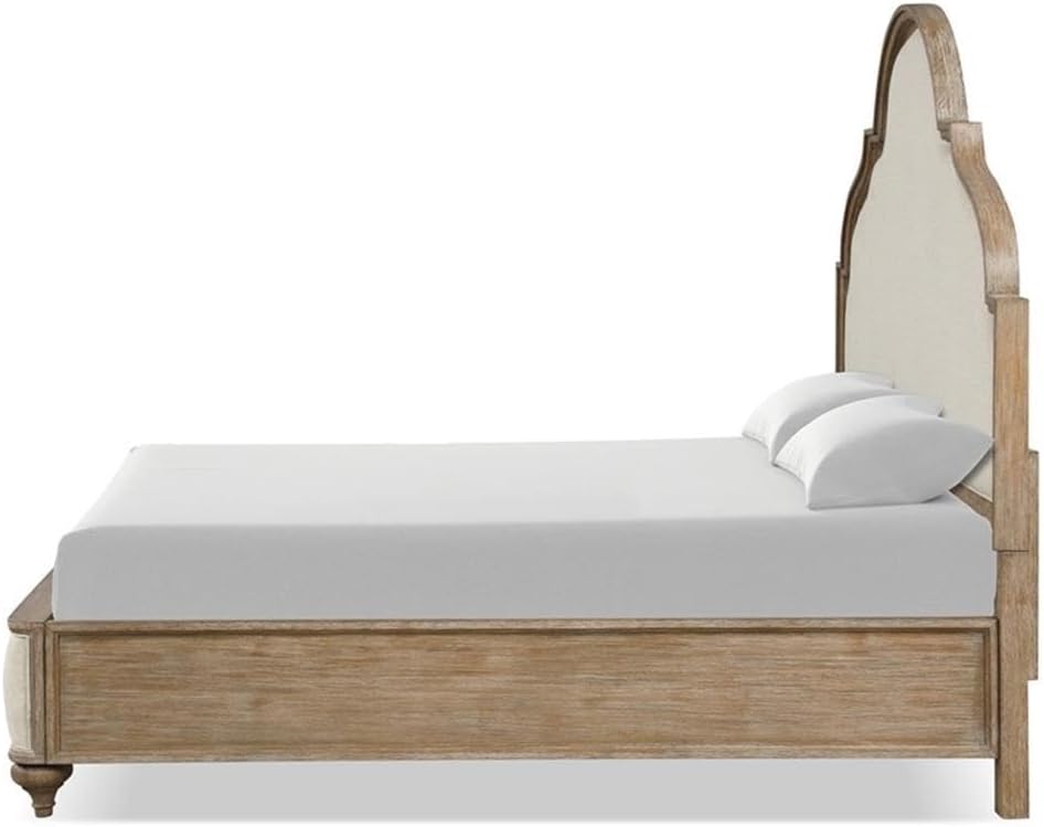Pemberly Row Transitional Wood King Bedroom Set, Rustic Oak Finish, 3-Piece with Upholstered Beige Headboard, 2 Nightstands with USB Ports, Felt-Lined Drawers, Farmhouse Style for Master Bedroom Decor