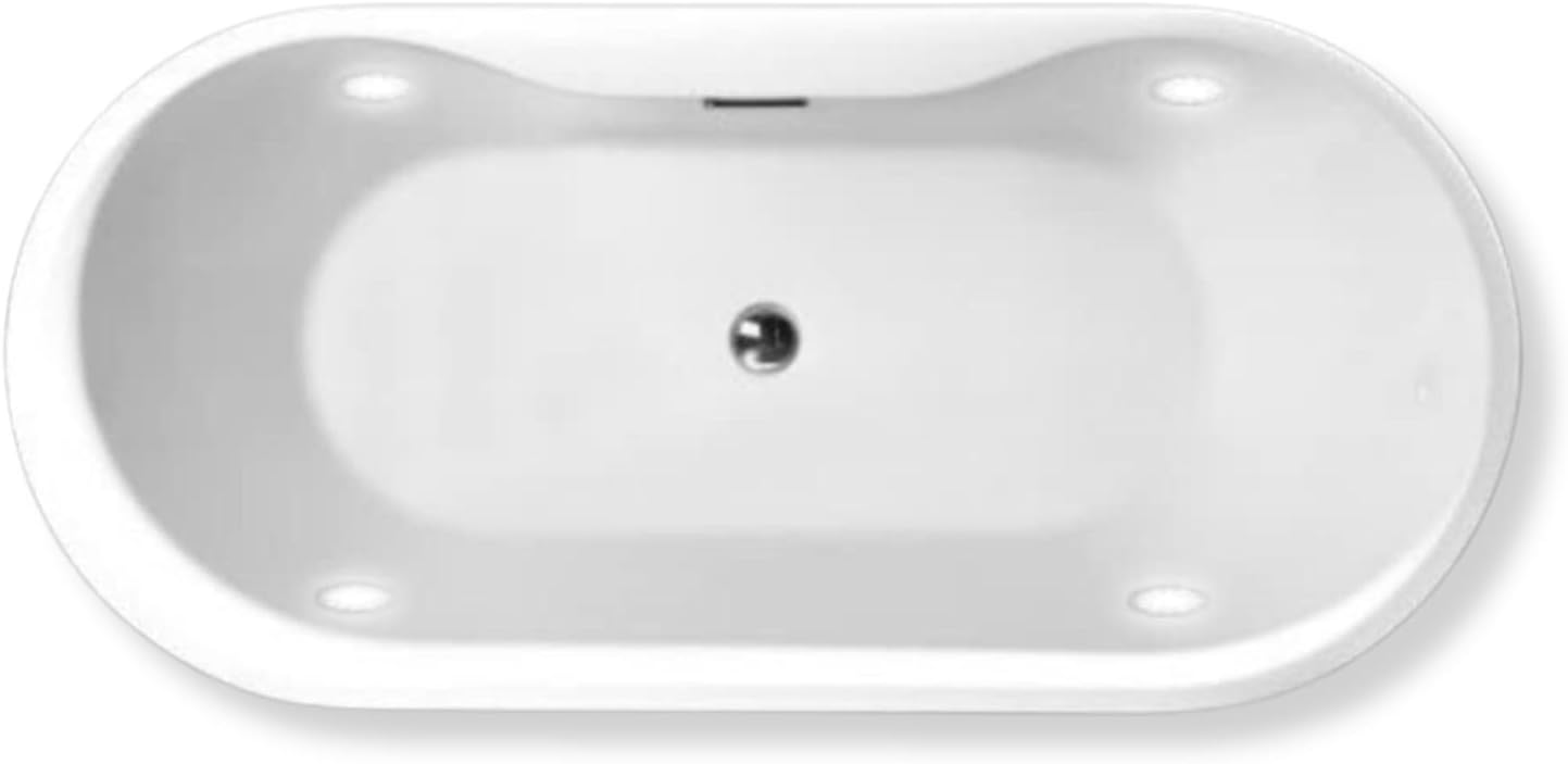 Carver Tubs - Reflection II 67' - Modern White Freestanding Soaking Bathtub With Built-in LED Lights - White Oval Acrylic Fiberglass Tub With Chrome Drain - 67'L x 31.5'W x 23.5'H